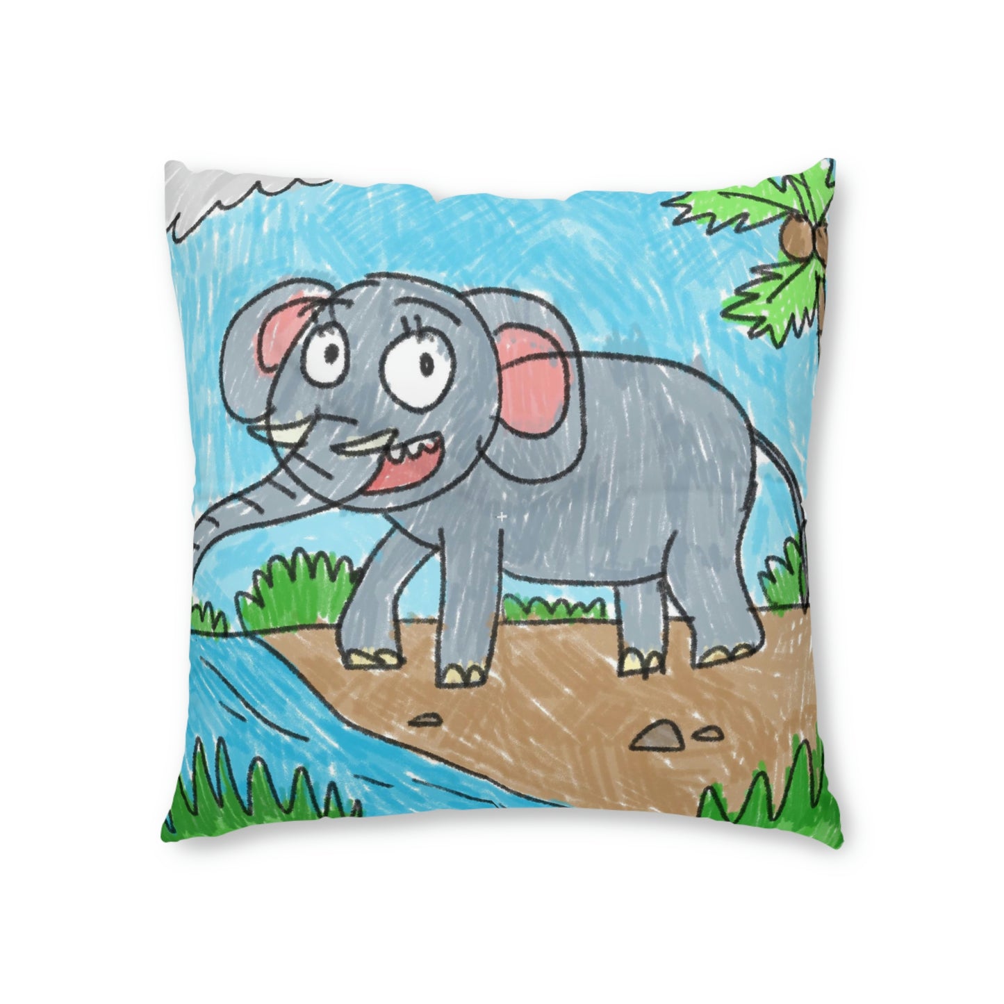 Elefante Elephant King Safari Animal Tufted Floor Pillow, Square