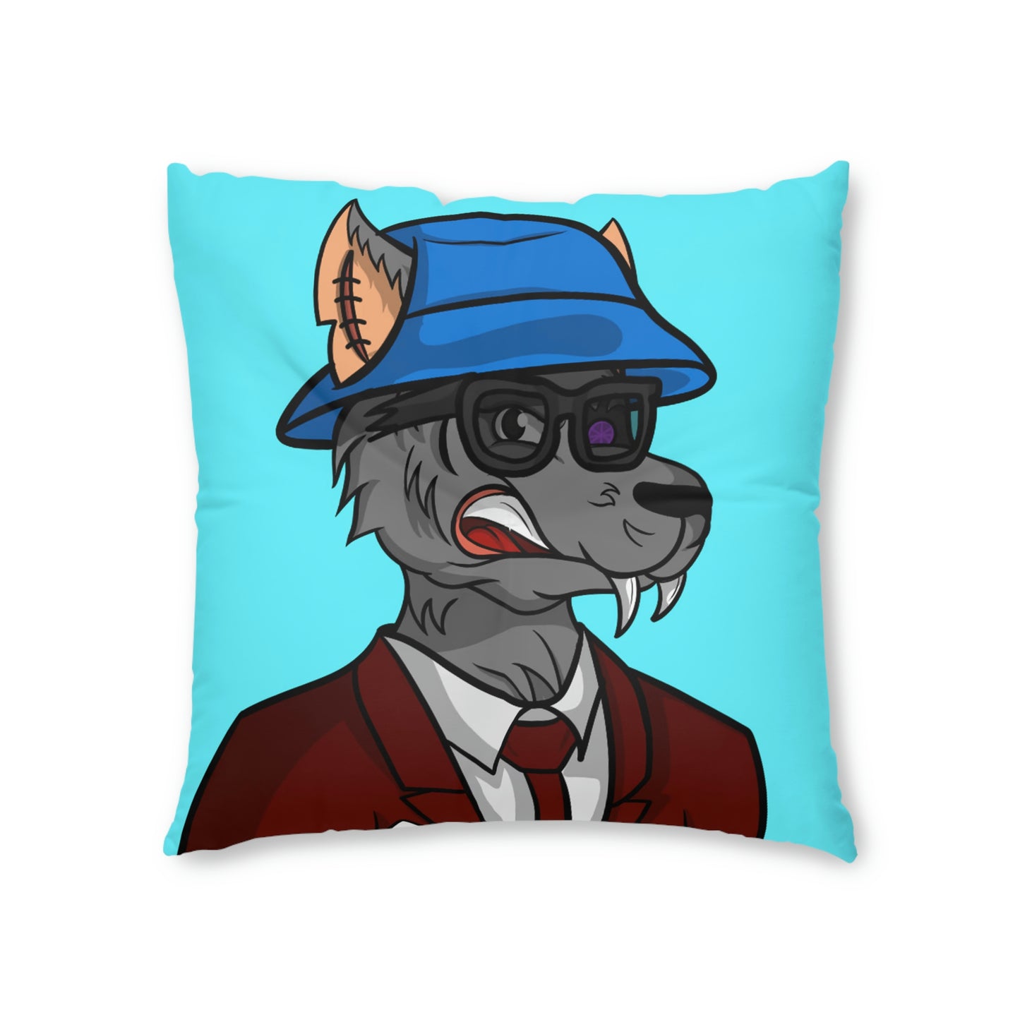 Maroon Business Wolf Cyborg Tufted Floor Pillow, Square