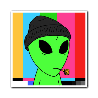 Pipe Smoking Green Alien Black Beanie Magnets