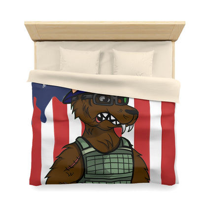 Military Army Cyborg Werewolf USA American Flag Wolf Microfiber Duvet Cover