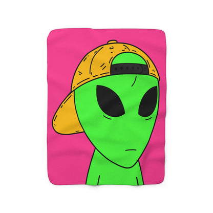 Green Alien Yellow Hat Visitor Sherpa Fleece Blanket