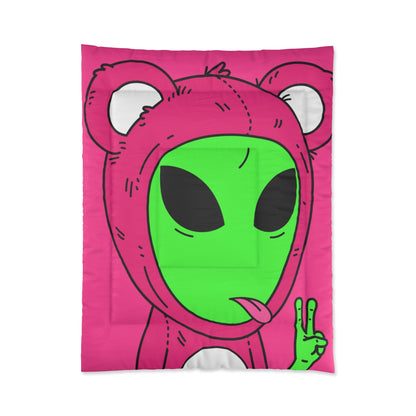 Oso Rosa Paz Verde Mano Lengua Visitante Extraterrestre Cama Colcha