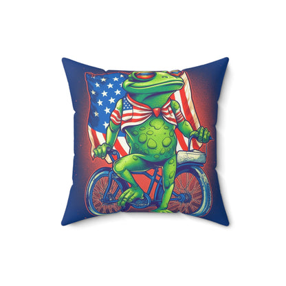 Patriot Frog USA American Bicycle Rider Graphic Spun Polyester Square Pillow