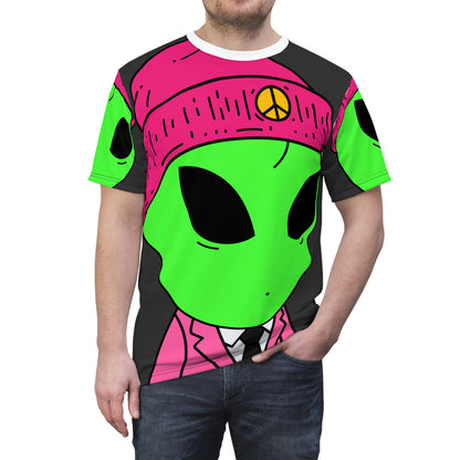 Alien in Peace Hat Business Pro Visitor Outerspace Unisex AOP Cut & Sew Tee