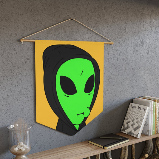 Green Alien Black Hoodie Sweatshirt Cartoon Character Visitor Pennant