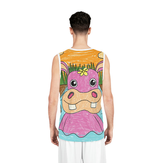 Camiseta de baloncesto con gráfico de criatura animal hipopótamo (AOP) 