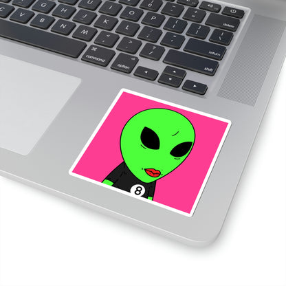 8 Ball Green Alien Lipstick Visitor Pool Player Game Kiss-Cut Stickers