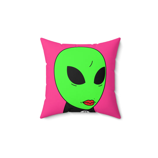 8 Ball Green Alien Lipstick Visitor Spun Polyester Square Pillow