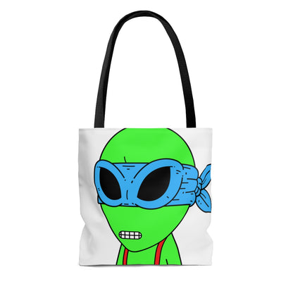 Green Alien Blue Ninja Mask Red Suspenders Visitor AOP Tote Bag