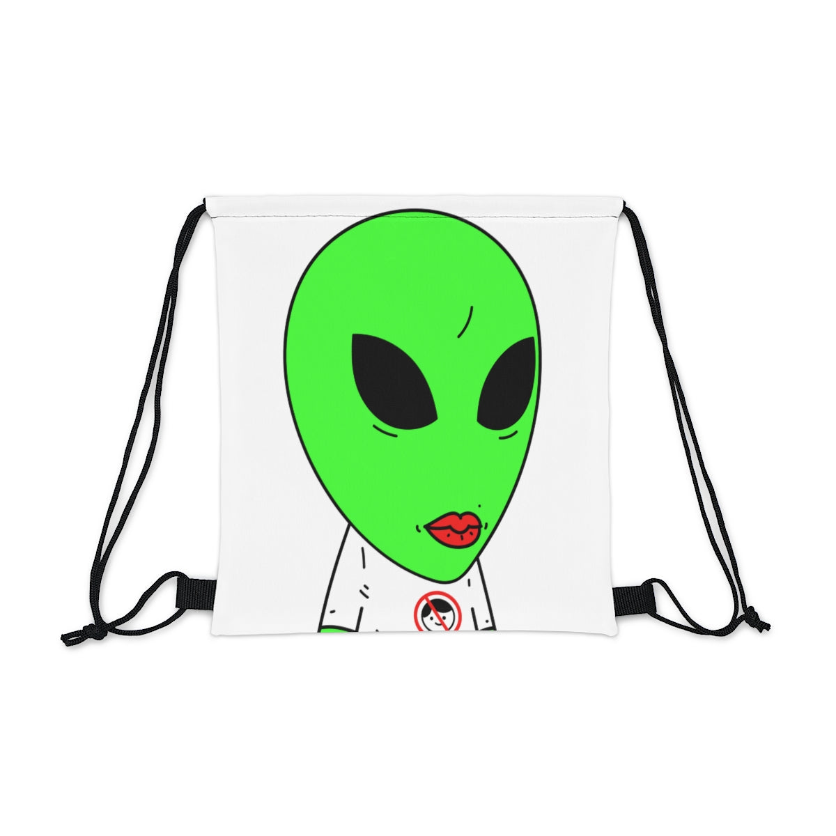 Green Alien Anti Human T Shirt Visitor Red Lipstick Outdoor Drawstring Bag