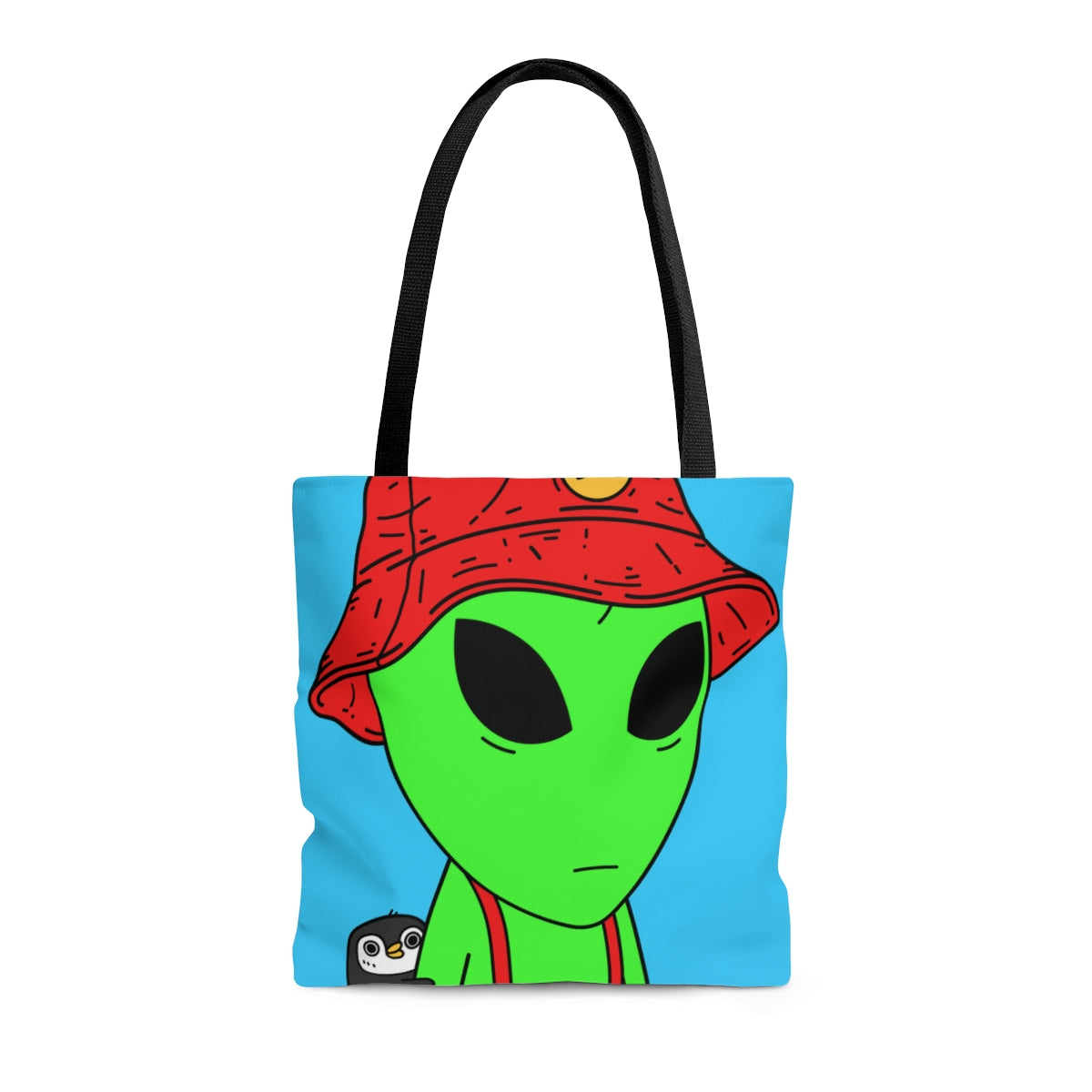 Penguin Alien Visitante Red Visi Hat Tirantes AOP Bolsa de tela 