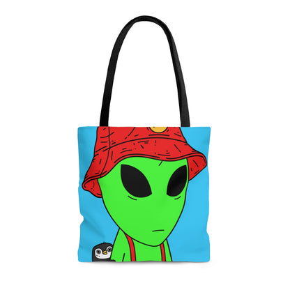 Penguin Alien Visitor Red Visi Hat Suspenders AOP Tote Bag