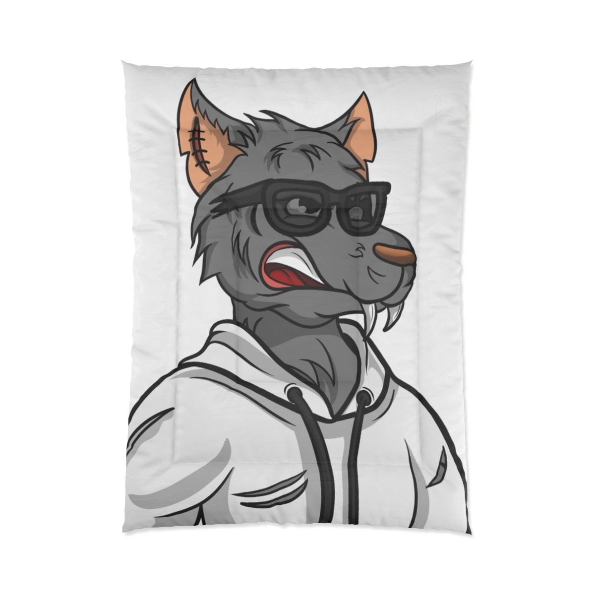 Cyborg Wolf Black Shades White Sweatshirt Hoodie Bed Sleep Comforter