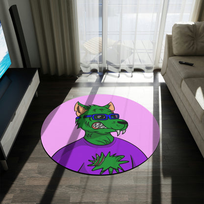 Wolf Green Fur Cyborg Wolve Glasses Purple Shirt Sci fi Round Rug