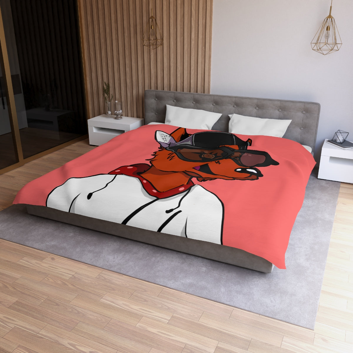 Cyborg Wolf White Sweatshirt Hoodie Black Sunglasses Red Fur Microfiber Duvet Cover