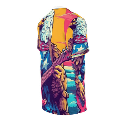 Bald Eagle from America, the Guitar Maestro Graphic Unisex Cut & Sew Tee (AOP)