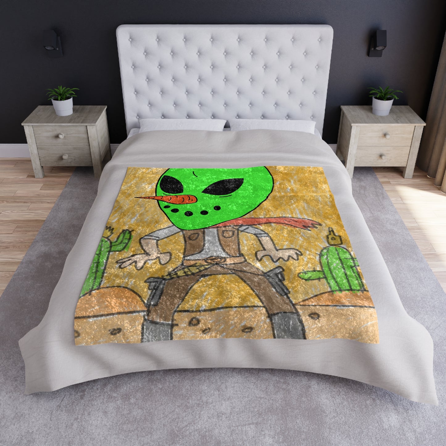 Cowboy Pistol Gun Draw Alien Veggie Visi Vegetable Visitor Crushed Velvet Blanket