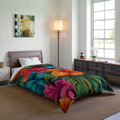 Vibrant Hawaiian-Inspired Tropical Floral Pattern Design Comforter