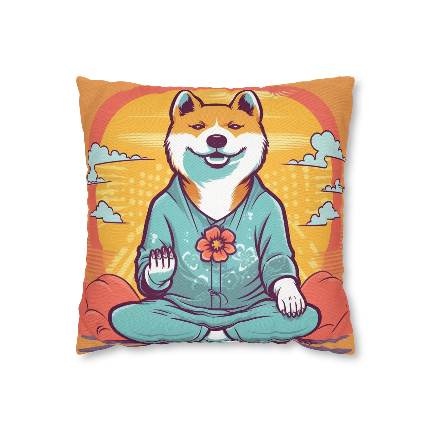 Shiba Inu Yoga Crypto Dog Namaste japonés: funda de almohada cuadrada de poliéster hilado 