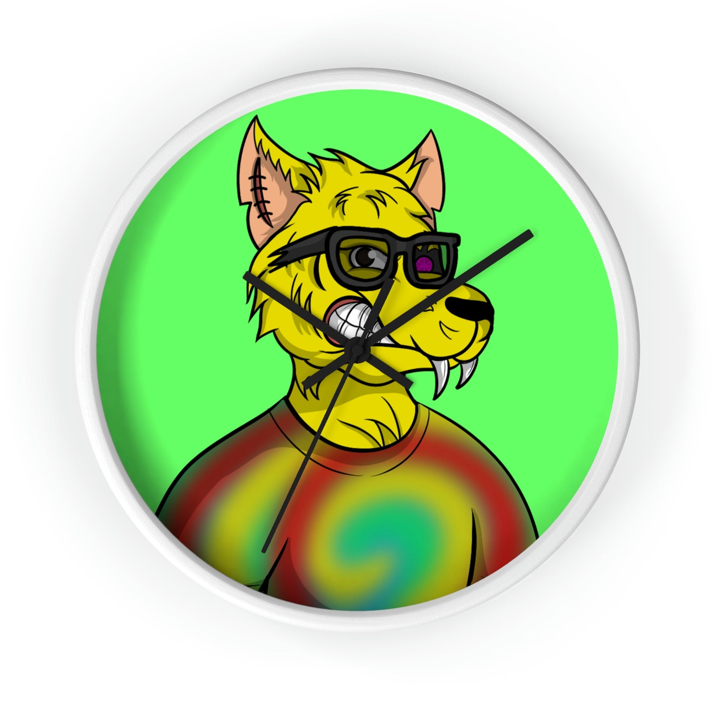 Wolve Cyborg Tie Dye Wolf Shirt Yellow Fur Cool Sun Glasses Wall clock