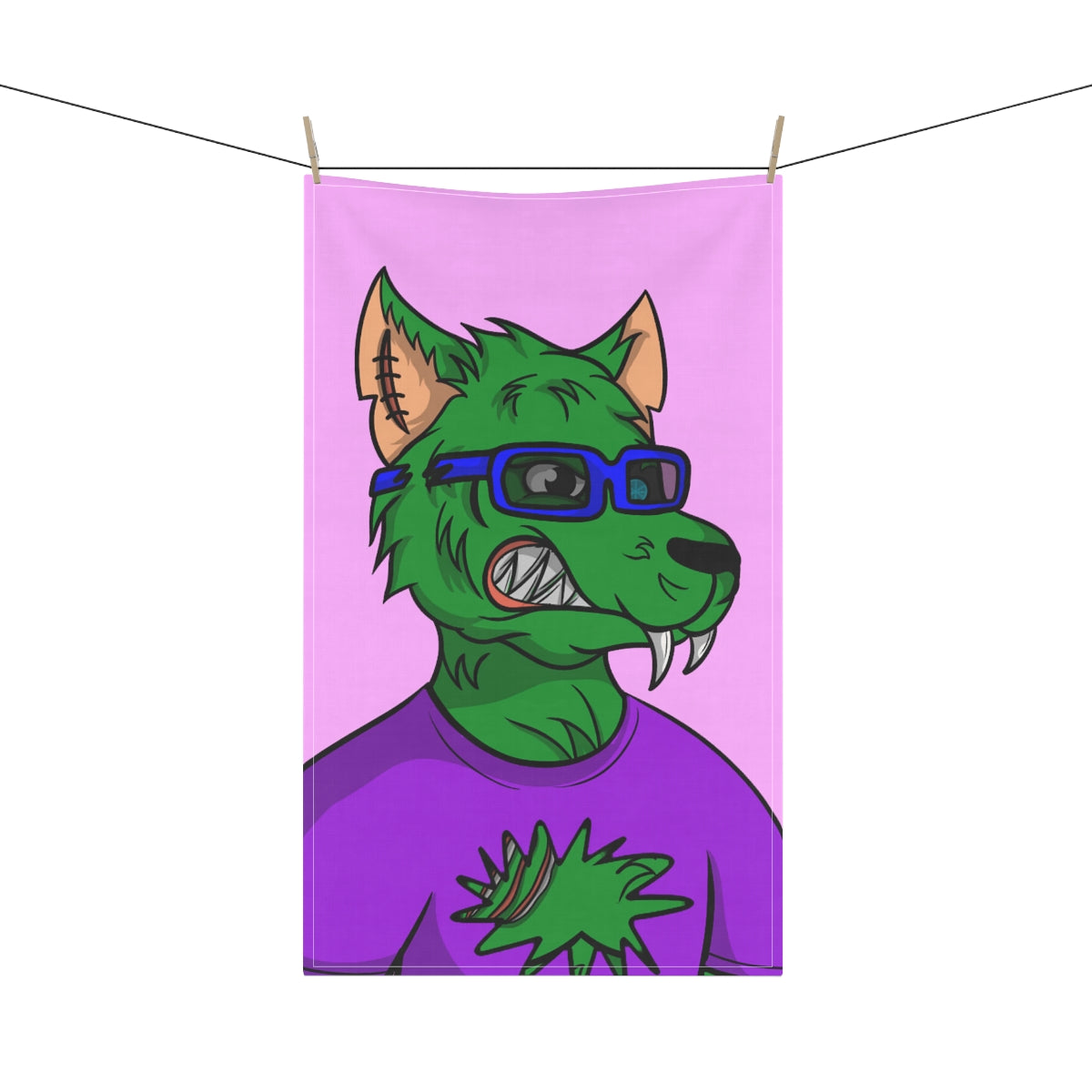 Wolf Green Fur Cyborg Wolve Glasses Purple Shirt Sci fi Tea Kitchen Towel