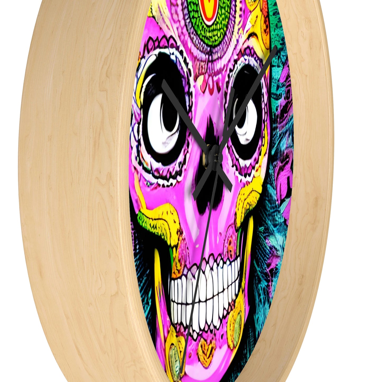 Trippy psychedelic Skull Skeleton Head Face Wall clock