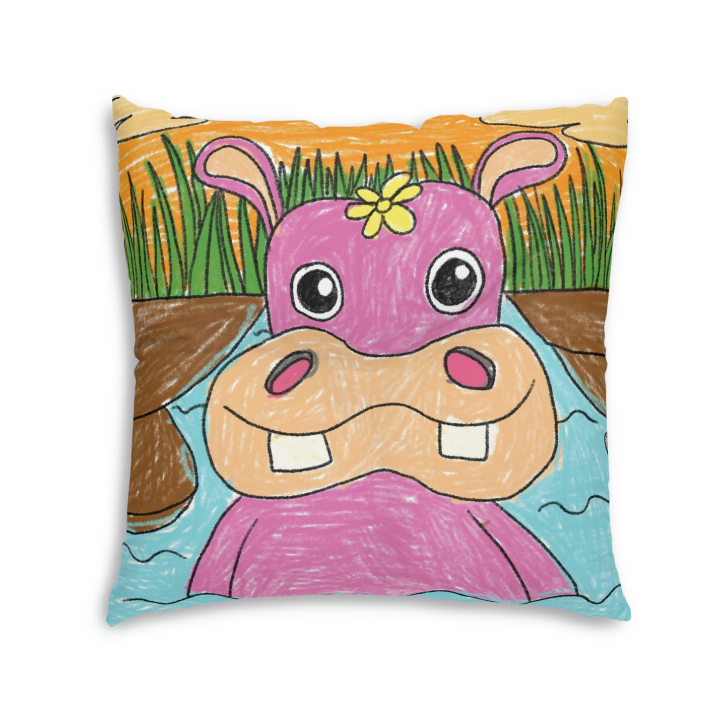 Hippo Hippopotamus Animal Creature Graphic Tufted Floor Pillow, Square