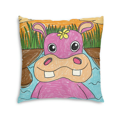 Hippo Hippopotamus Animal Creature Graphic Tufted Floor Pillow, Square