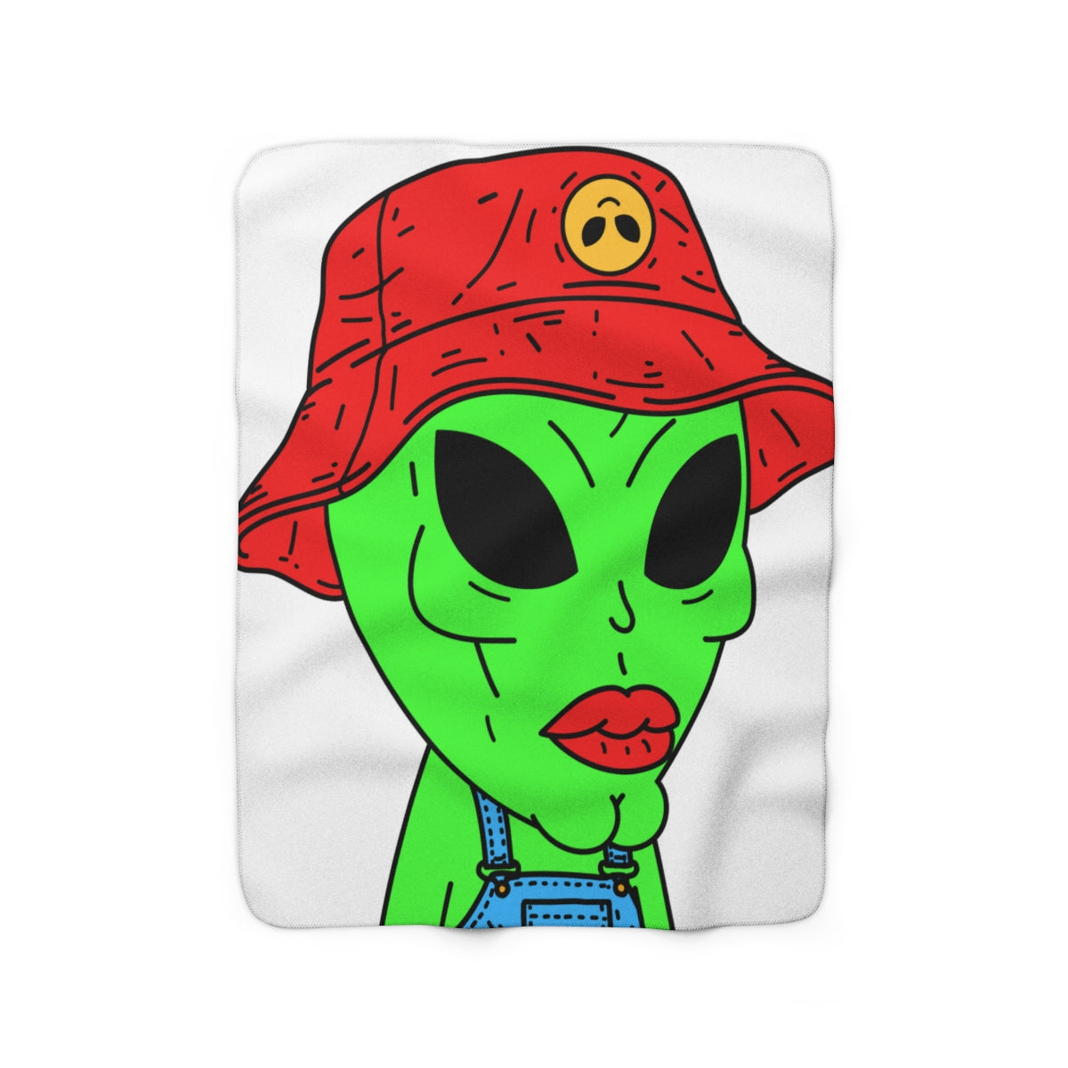 Old Green Alien Strong Chin Red Visi Hat Farmer Trouser Visitor Sherpa Fleece Blanket