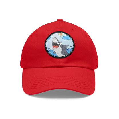 Shark Jaw Teeth Attack Ocean Sea Creature Dad Hat with Leather Patch (Round)