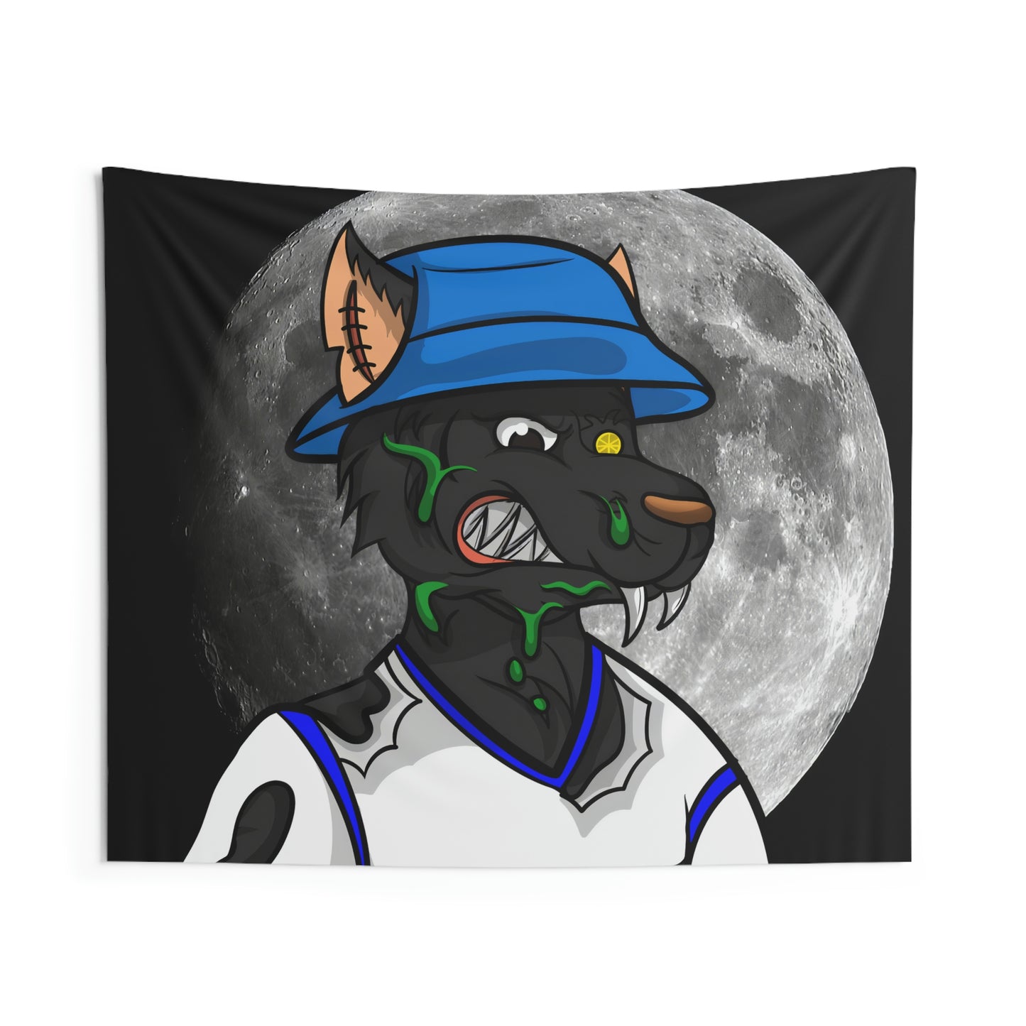 Black Wolf Full Moon Cyborg Werewolve Indoor Wall Tapestries