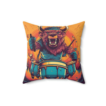 American Bison Drum Player Musician Graphic Spun Polyester Square Pillow