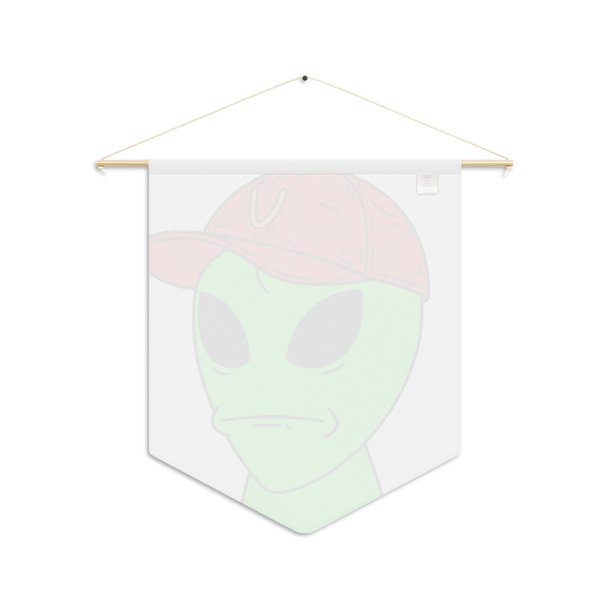 Green Visitor Alien Large Face Red V Hat Pennant