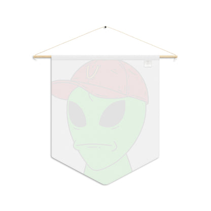 Green Visitor Alien Large Face Red V Hat Pennant