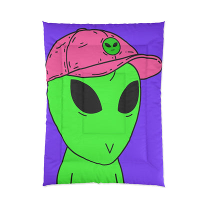 Green Alien V Face Pink Visi hat Visitor Bed Comforter