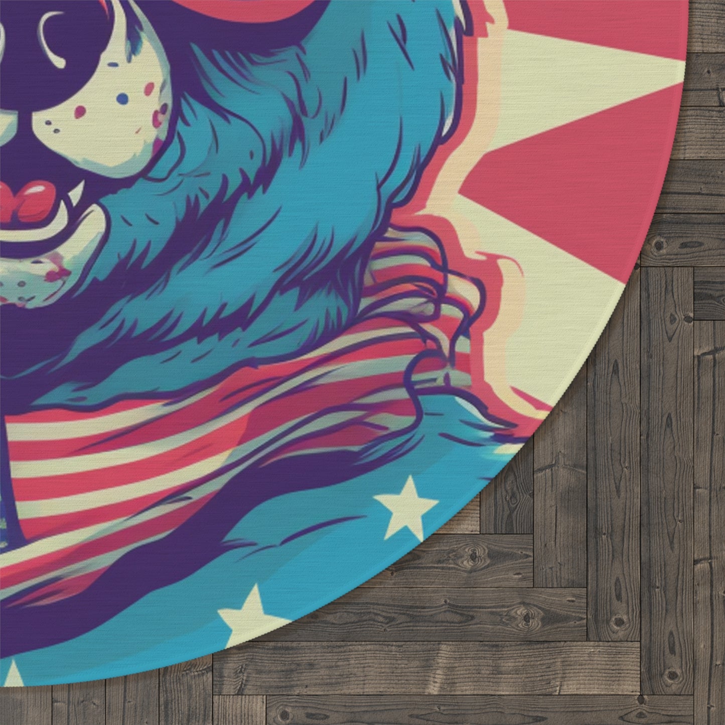 4th of July Festive Fun: Cute Patriotic Bear Graphic USA Style Round Rug