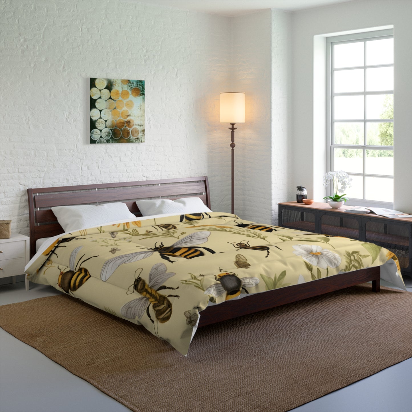 Whimsical Bees & Honeycombs Nature-Friendly Pattern Design Comforter