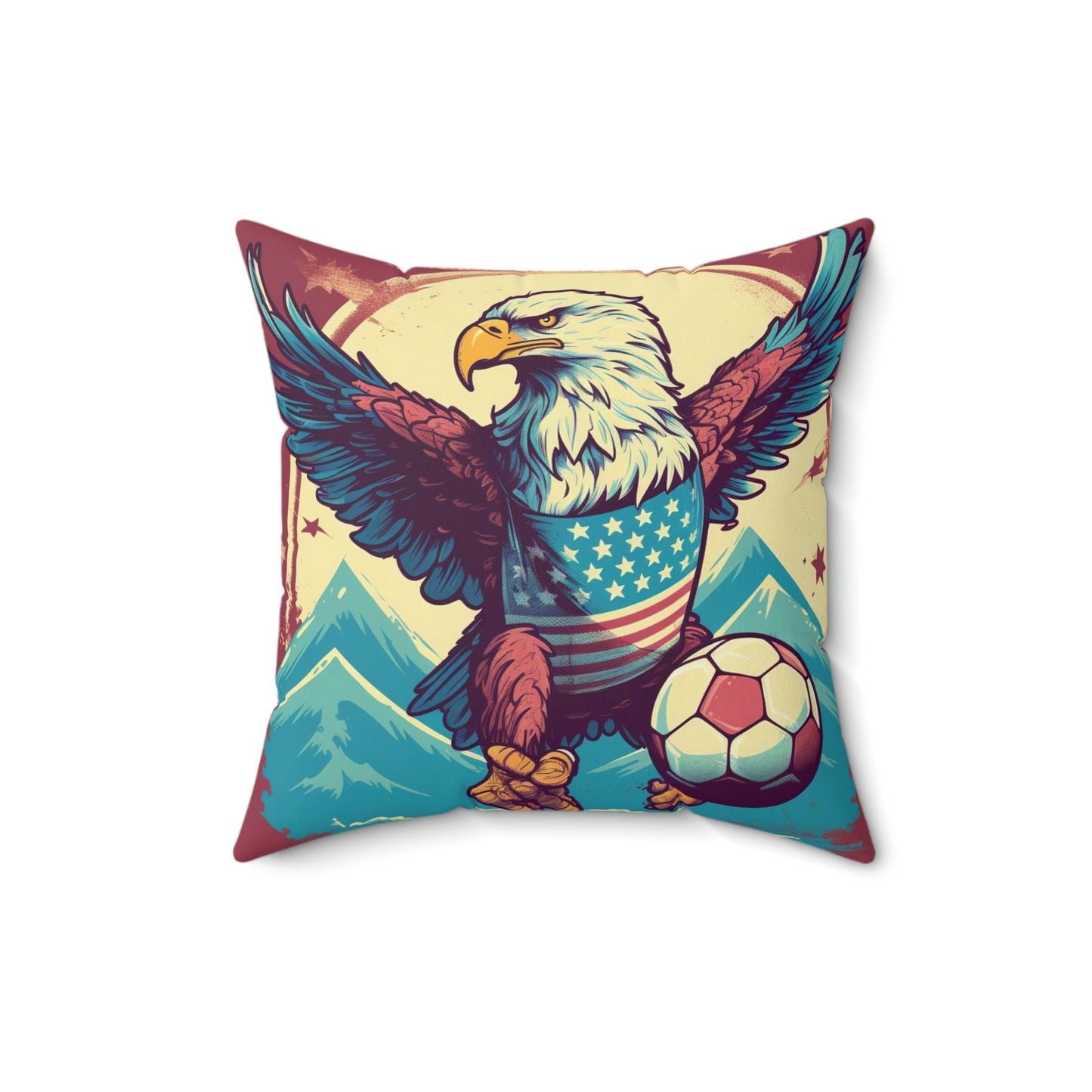 American Bald Eagle Soccer Athletic Team USA Graphic Spun Polyester Square Pillow