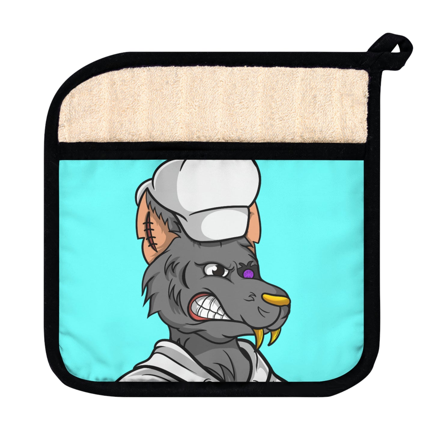 Chief Chef Cook Wolf Werewolve Cyborg Pot Holder with Pocket