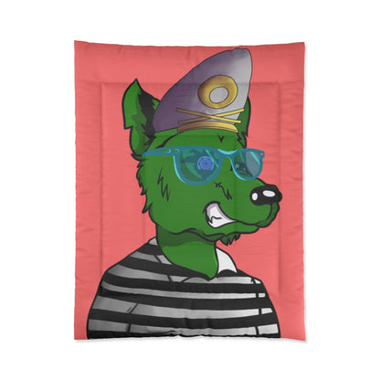 Cyborg Wolf Green Fur Striped Shirt Gold Sailor Hat Blue Glasses Comforter