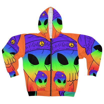 Rainbow Squid Mouth Alien AOP Unisex Zip Hoodie