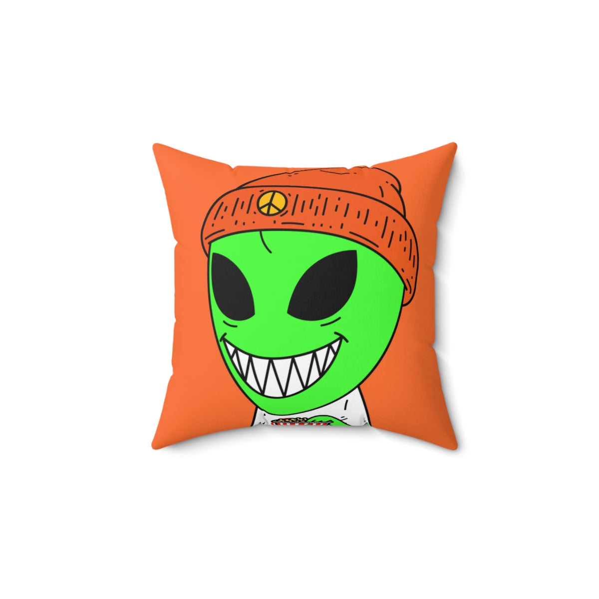 Almohada cuadrada de poliéster hilado con sombrero de paz para visitantes, palomitas de maíz, color verde, Big Smile