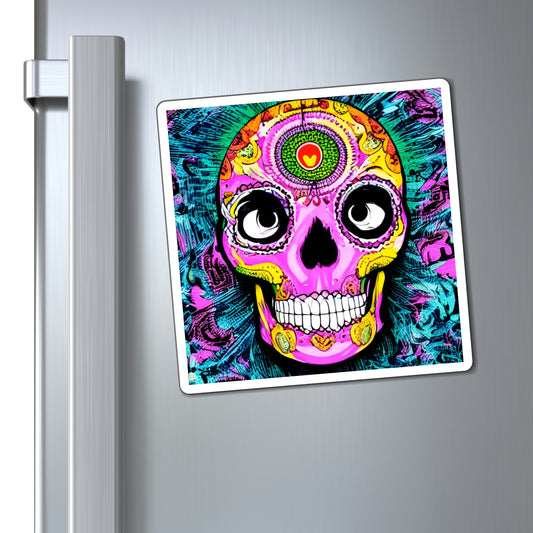 Trippy psychedelic Skull Skeleton Head Face Magnets