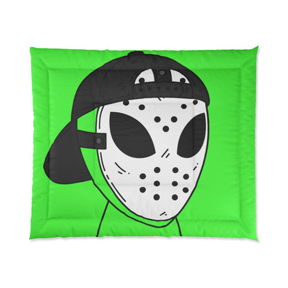 Hockey White Mask Green Alien Visitor Bed Comforter