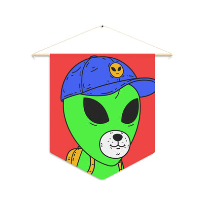 White Dog Bear Mouth Alien Green Visitor Yellow Backpack Blue Visi Hat Pennant