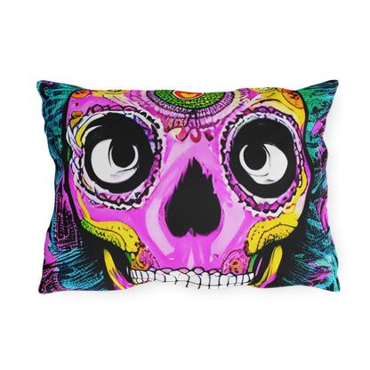 Trippy psychedelic Skull Skeleton Head Face Outdoor Pillows