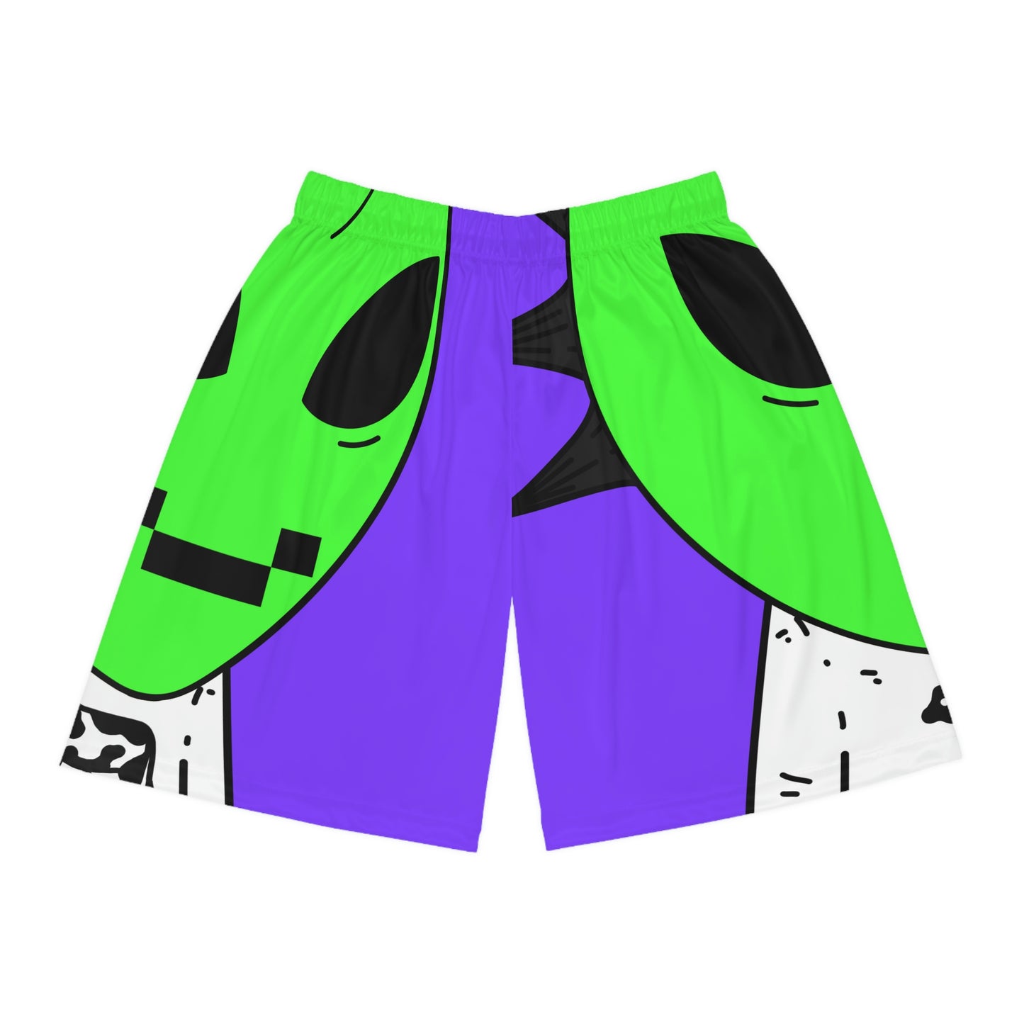 Cow Green Alien Spike Black Hair Digital Smile Visitor Basketball Shorts (AOP)