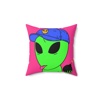 Green Alien Bomb Wield Hand Blue Visi Hat Visitor Spun Polyester Square Pillow