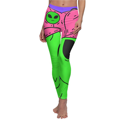 Green Alien V Face Pink Visi hat Visitor Women's Cut & Sew Casual Leggings