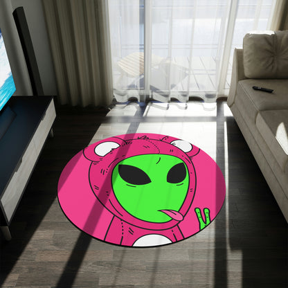 Pink Bear Green Peace Hand Tongue Visitor Alien Round Rug - Visitor751